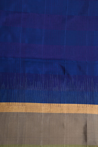 Plain And Zari Border With Thread Work Stripes Indigo Blue Soft Silk Saree