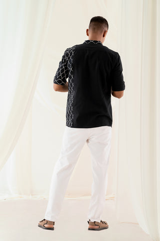 Black Shirt With Contrast Flap Detail At The Collar And Sleeve