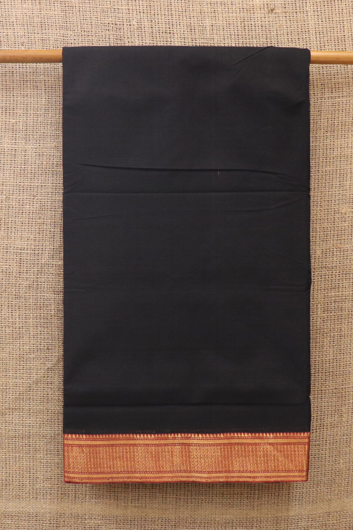 Plain Black With Contrast Zari Border Mangalagiri Cotton Saree