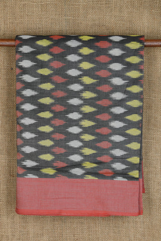 Plain Border In Ikat Design Charcoal Grey Semi Silk Cotton Saree
