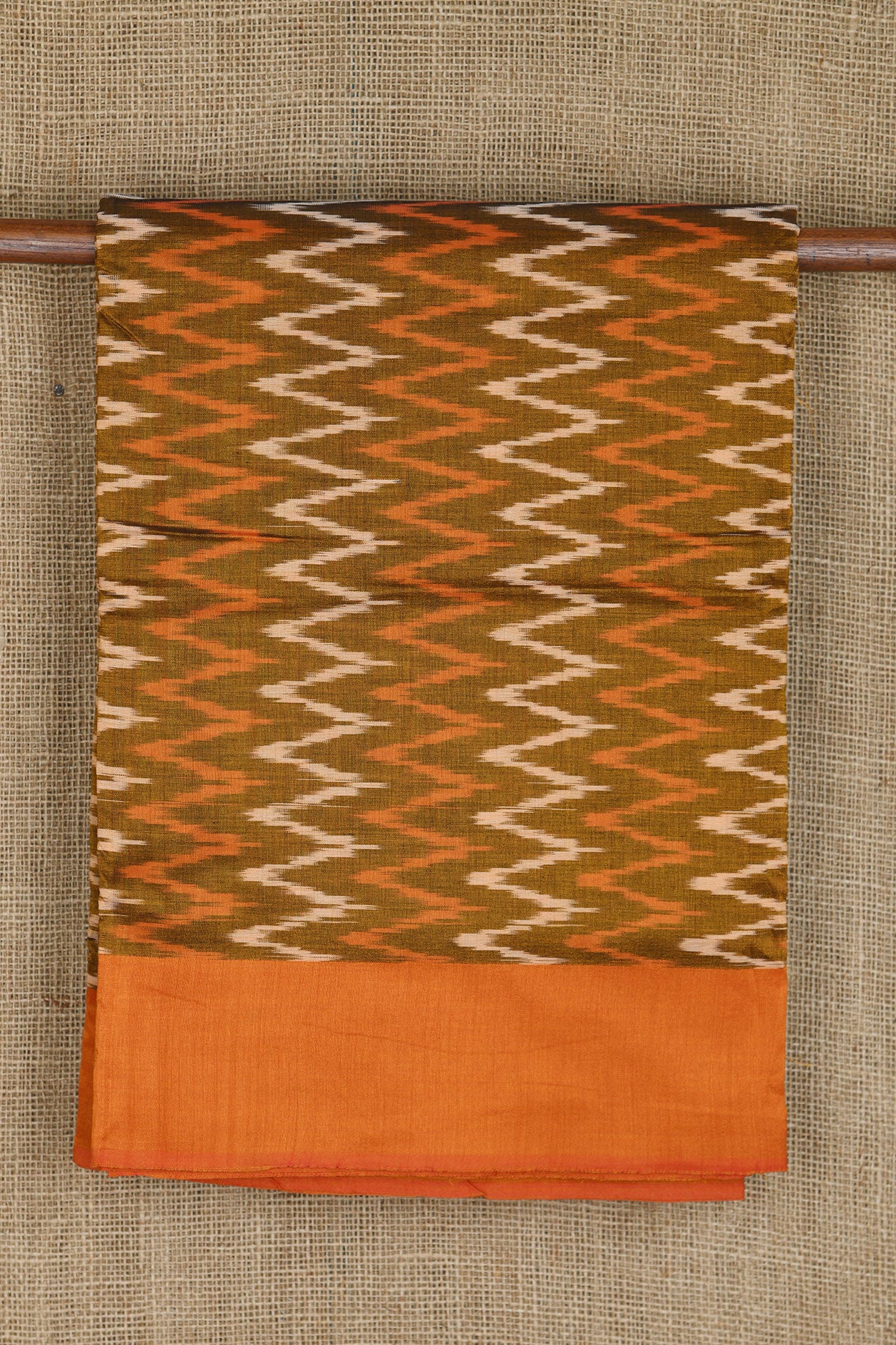Plain Border In Ikat Design Golden Yellow Semi Silk Cotton Saree