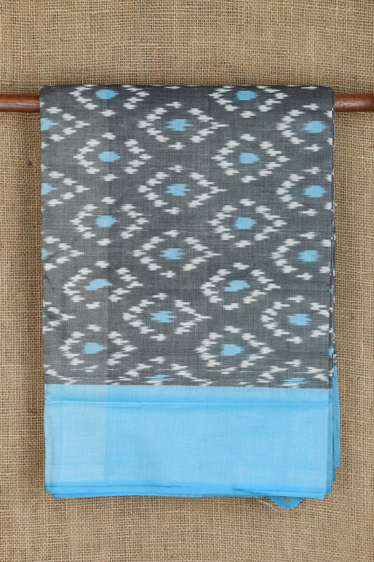 Plain Border In Ikat Design Grey Semi Silk Cotton Saree