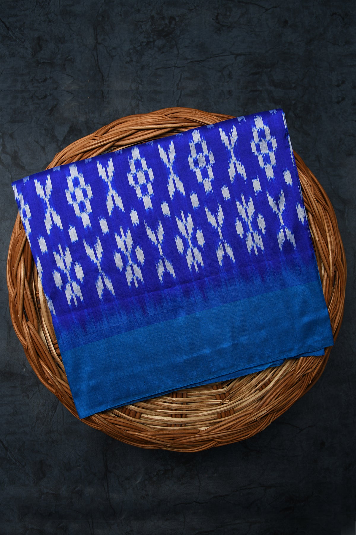Plain Border With Ikat Design Cobalt Blue Pochampally Silk Saree