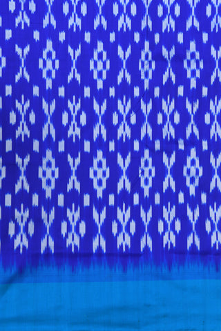 Plain Border With Ikat Design Cobalt Blue Pochampally Silk Saree