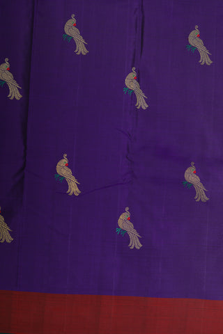 Plain Border With Meenakari Work Parrot Motif Brinjal Violet Kanchipuram Silk Saree