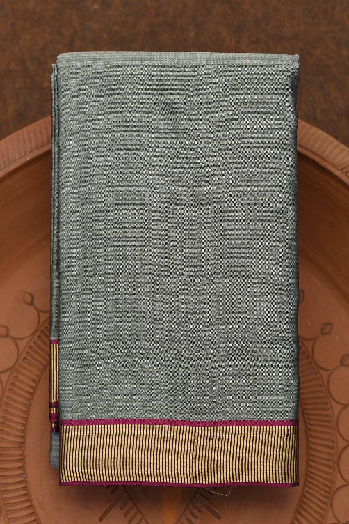 Self Stripes Grey Kanchipuram Silk Saree