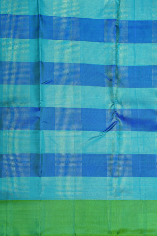 Plain Green Border With Zari Stripes Turquoise And Cobalt Blue Kanchipuram Silk Saree