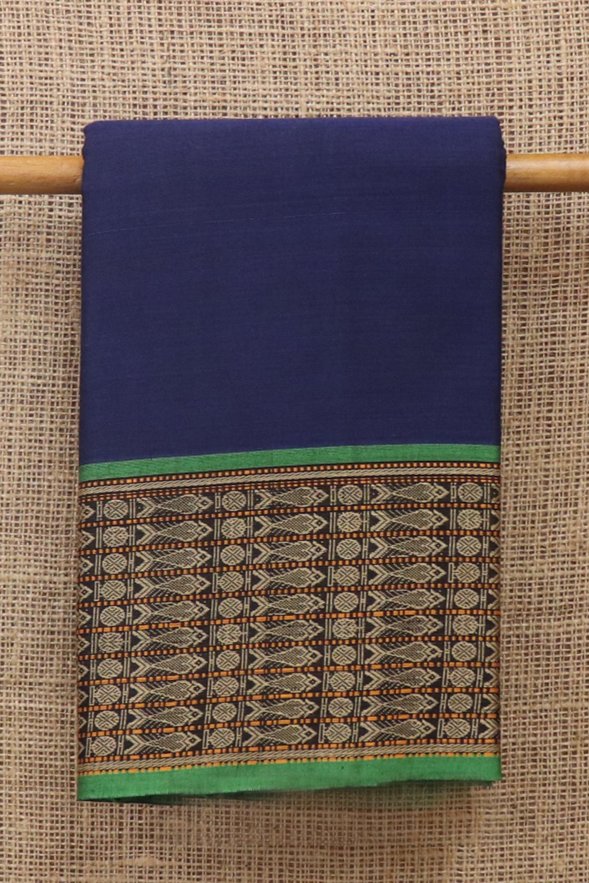 Plain Navy Blue With Thread Work Border Kanchi Cotton Saree