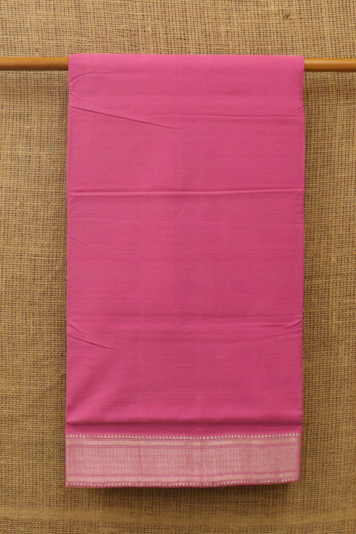 Plain Pink With Silver Zari Border Mangalagiri Cotton Saree