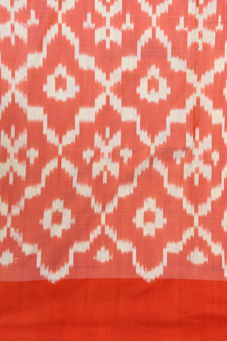 Plain Red Border With Geometric Pattern Salmon Pink Pochampally Silk Saree