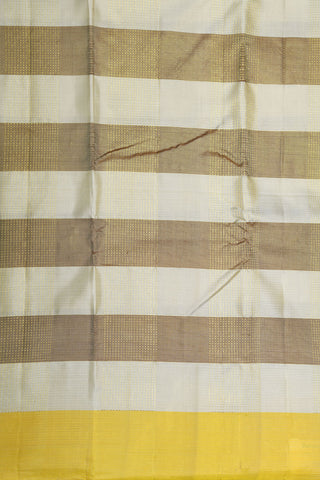 Plain Yellow Border With Zari Stripes Off White And Brown Kanchipuram Silk Saree