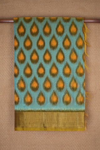 Pochampally Design Turkish Blue Kora Silk Cotton Saree
