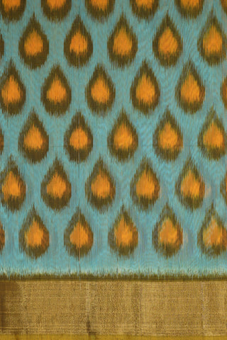 Pochampally Design Turkish Blue Kora Silk Cotton Saree