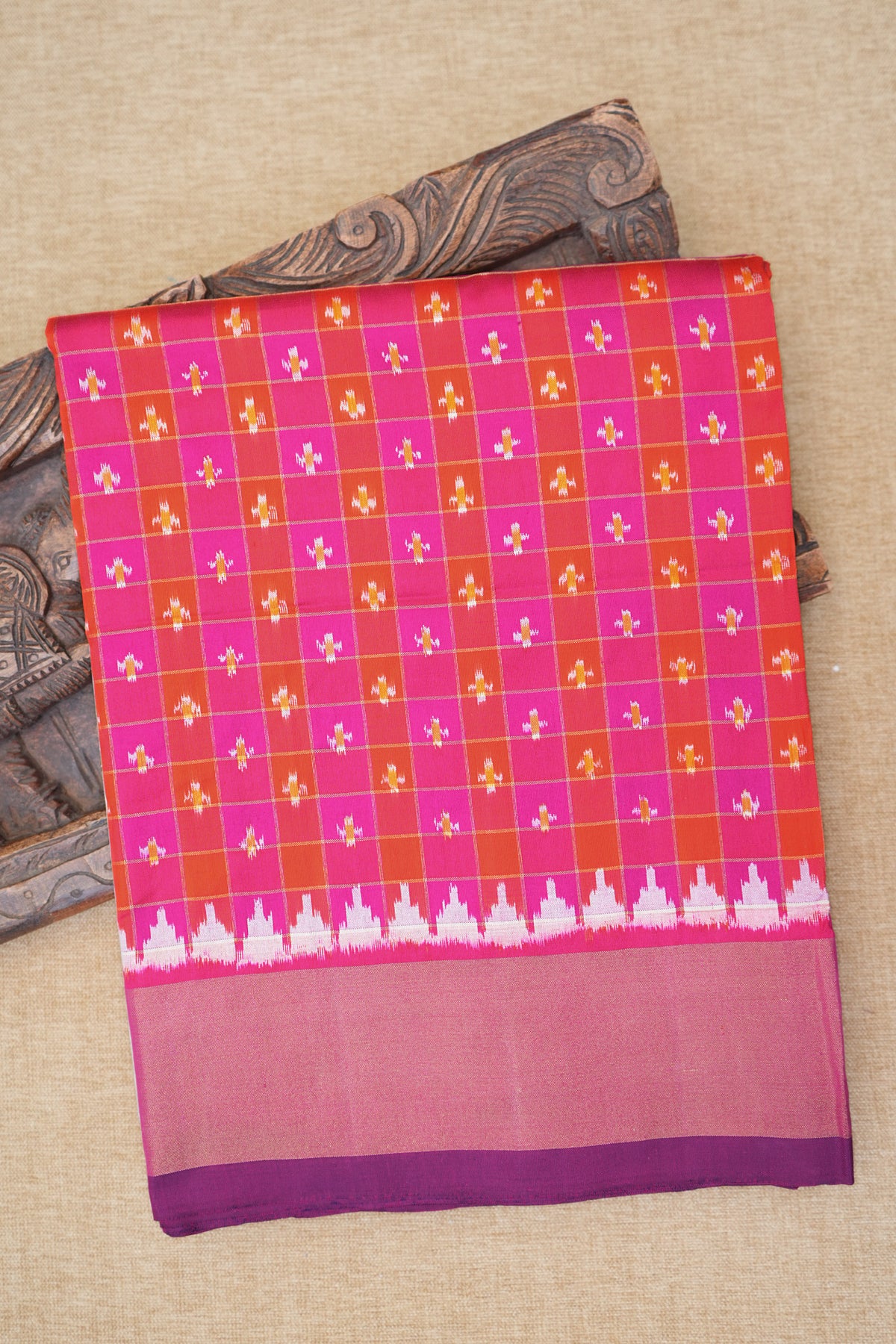 Zari Checks Floral Design Multicolor Pochampally Silk Saree