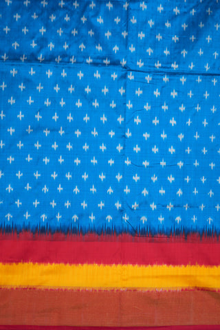 Allover Ikat Design With Bavanchi Border Ramar Blue Pochampally Handloom Silk Saree