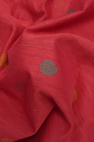 Polka Dots Crimson Red Bengal Cotton Saree