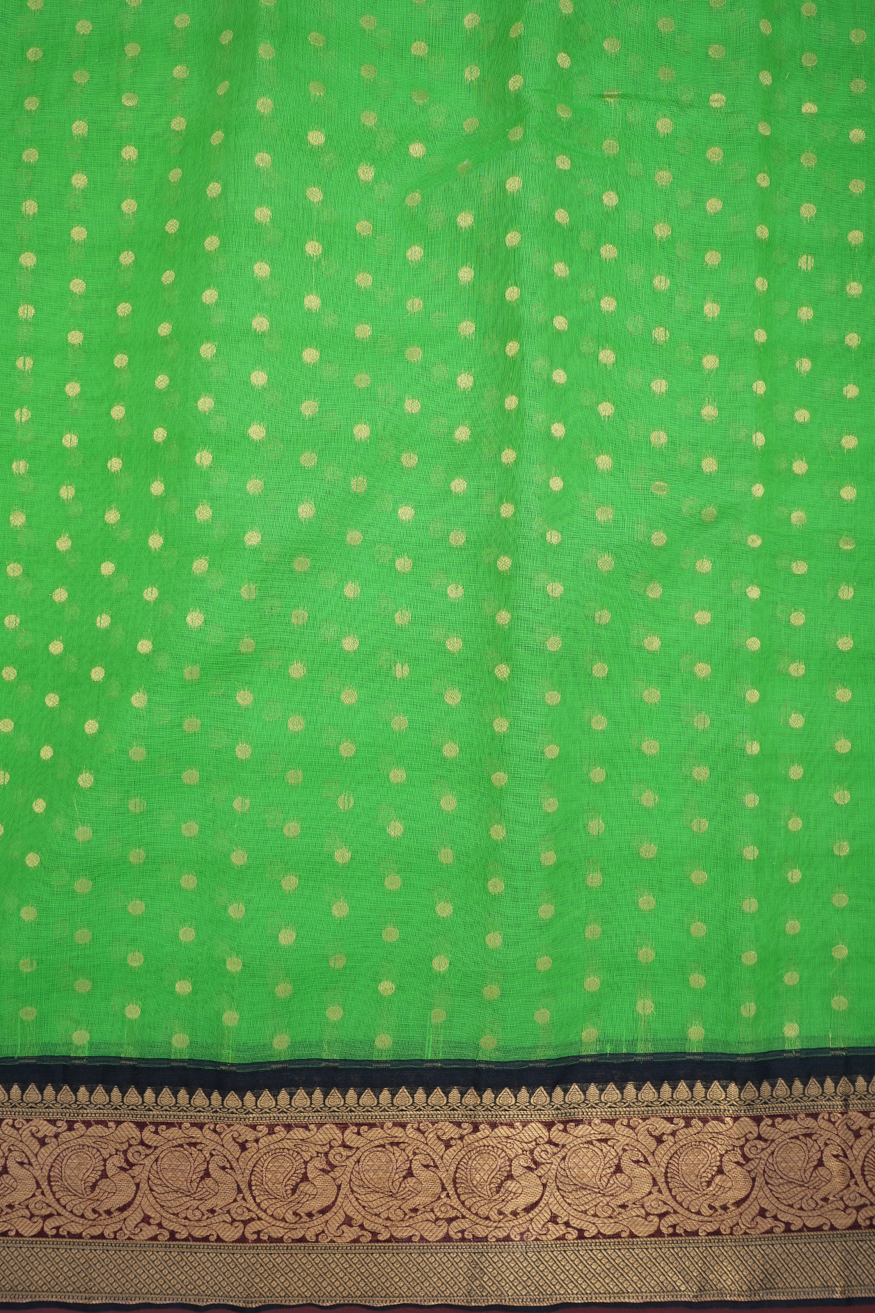 Polka Dots Parrot Green Kora Silk Cotton Saree