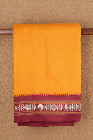 Pown And Star Design Threadwork Border Plain Mango Yellow Dharwad Cotton Saree