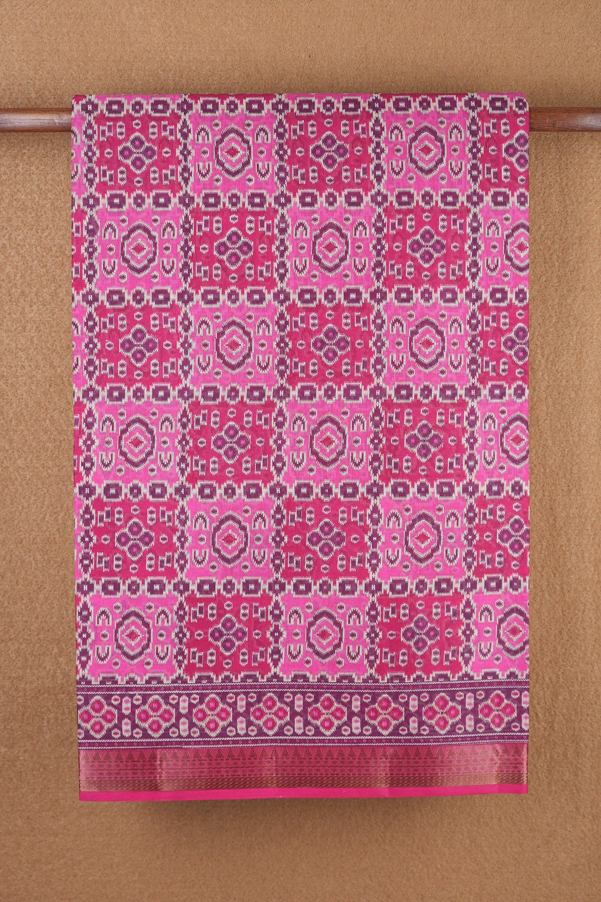 Printed Allover Pattern Pink And Fuschia Ahmedabad Cotton Saree