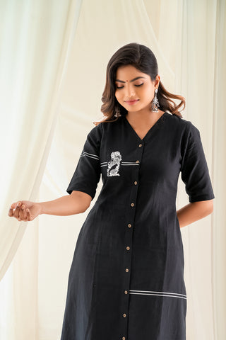 Printed V-Neck Front Open Kurta With Contrast Fabric Back Panel