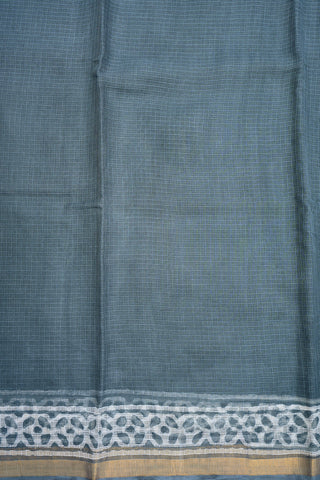 Printed Border Plain Steel Blue Kota Cotton Saree