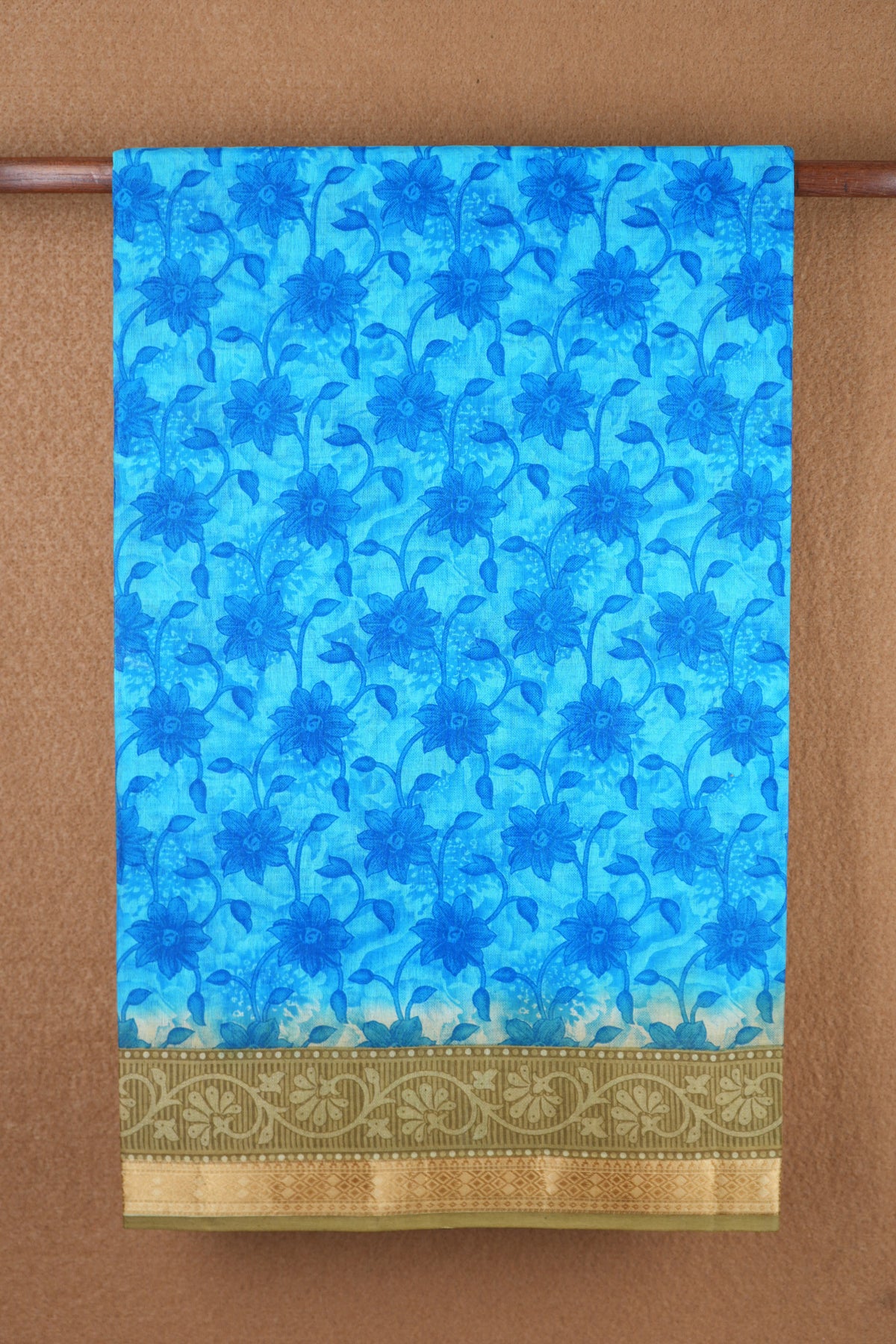 Printed Floral Ramar Blue Ahmedabad Cotton Saree