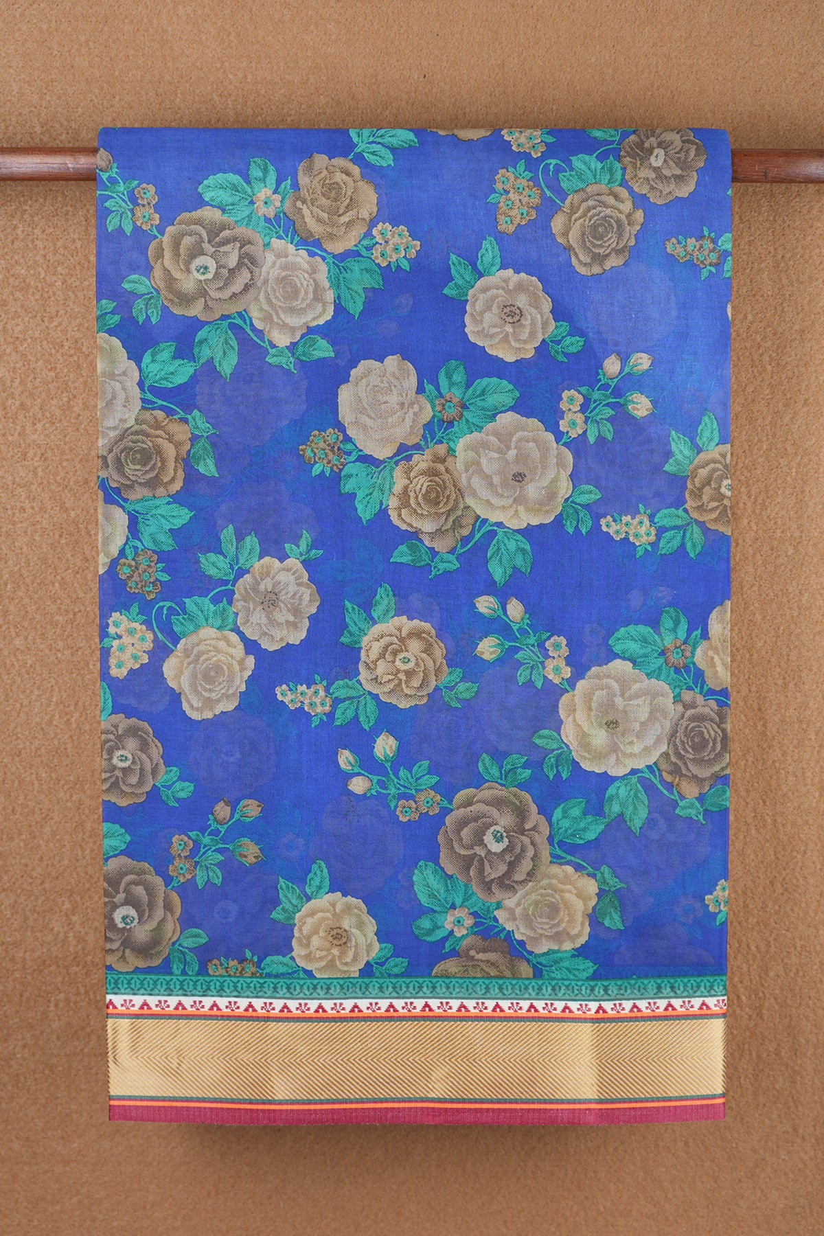 Printed Flower Lapis Blue Ahmedabad Cotton Saree