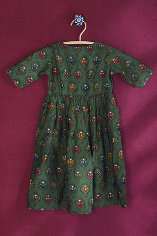 Printed Pendant Design Fern Green Modal Silk Dress