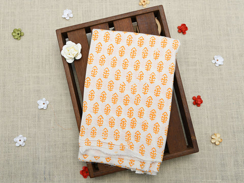 Printed Ivory And Orange Cotton Unstitched Blouse Material