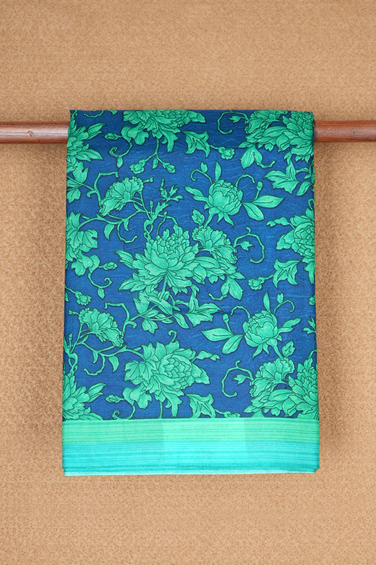 Allover Rose Floral Design Indigo Blue Printed Silk Saree