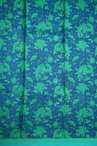 Allover Rose Floral Design Indigo Blue Printed Silk Saree