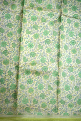 Allover Botanical Design Pale Yellow Printed Silk Saree