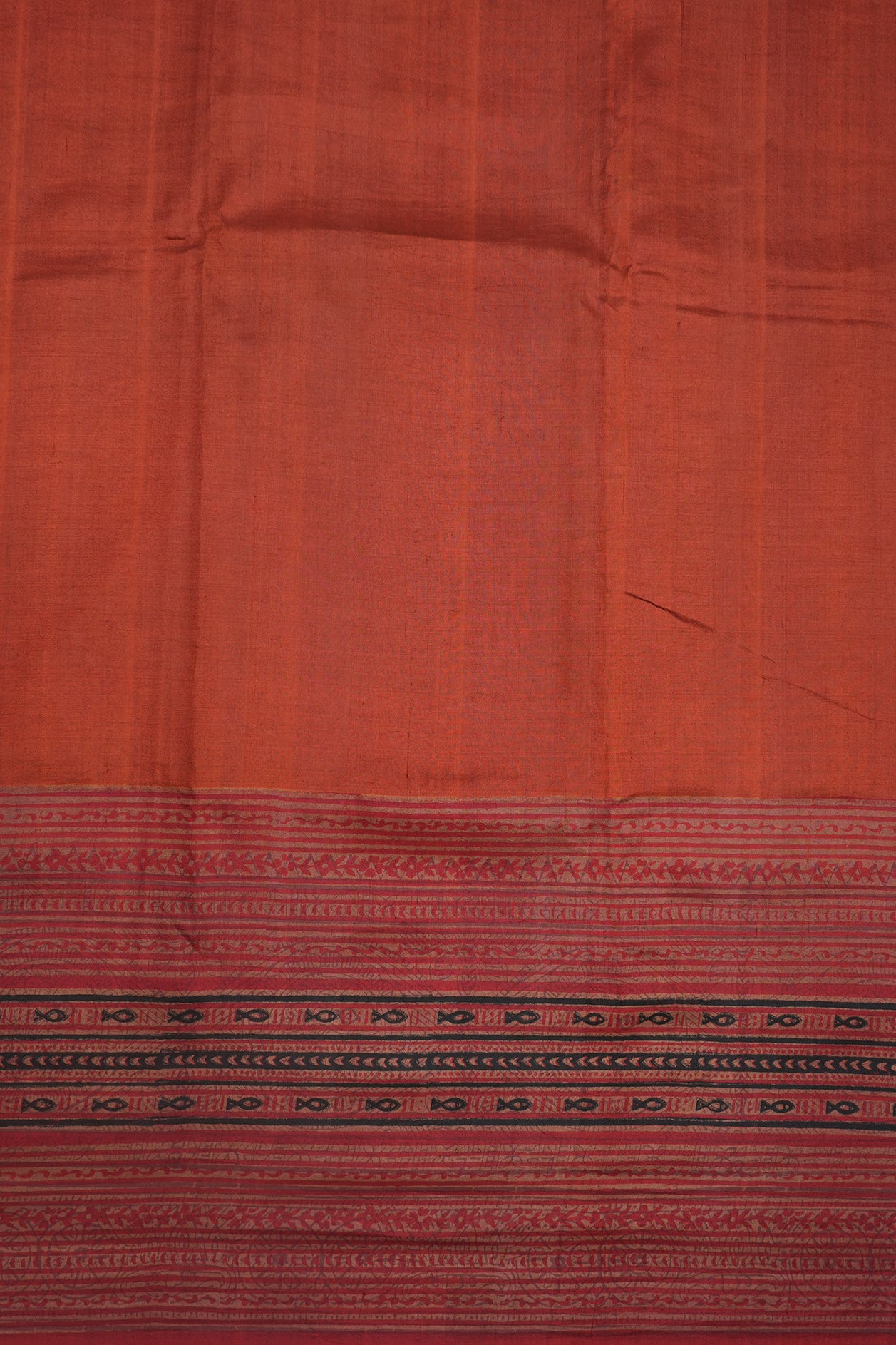 Big Allover Design Border With Plain Brick Red Printed Silk Saree