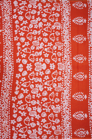 Dabbu Printed Tomato Red Ahmedabad Cotton Saree