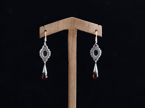 Pure Silver Amethyst And Garnet Stones Hook Earrings