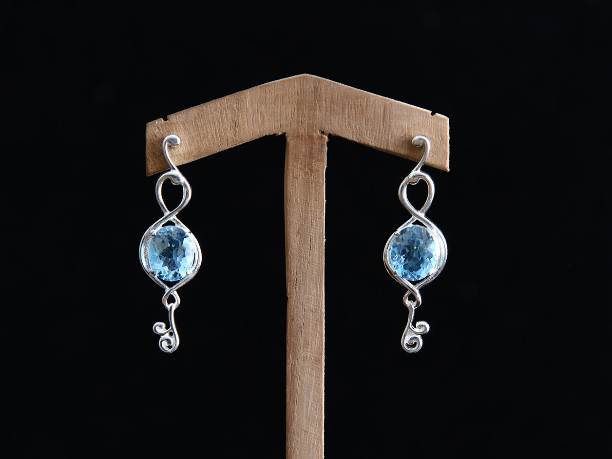 Pure Silver Blue Topaz Stone Earrings