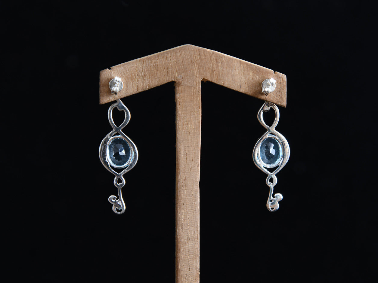 Pure Silver Blue Topaz Stone Earrings