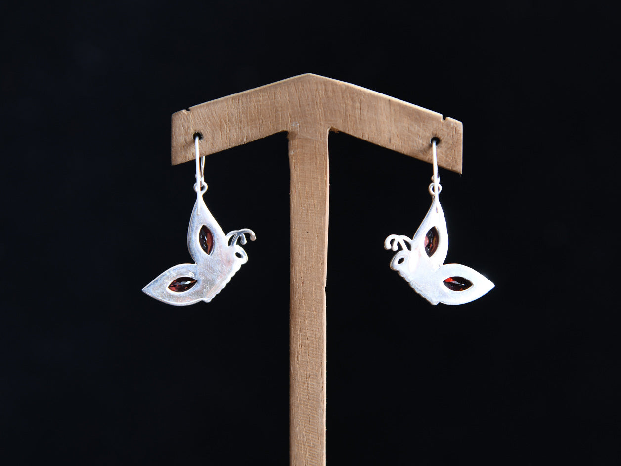 Pure Silver Garnet Stone Butterfly Design Earrings