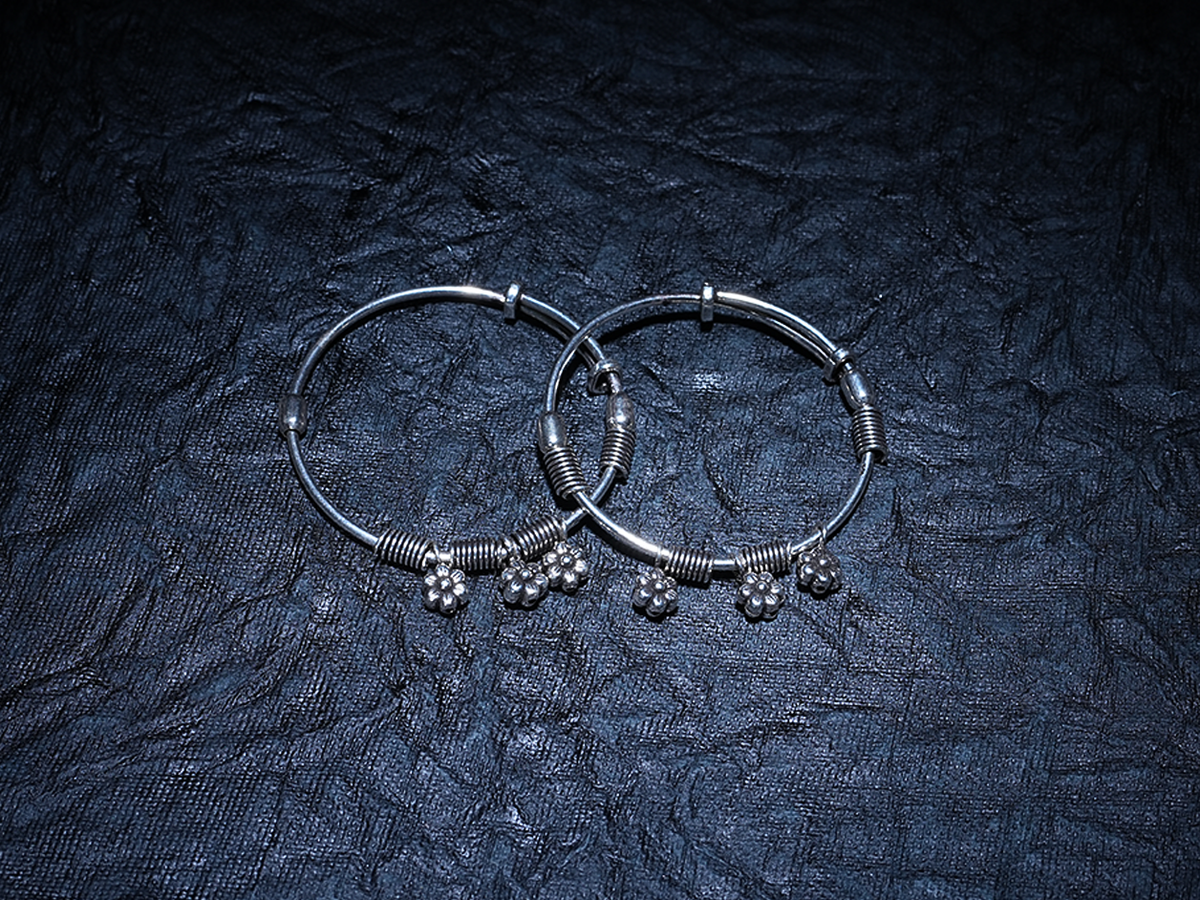 Flower Drops Silver Adjustable Baby Bangles