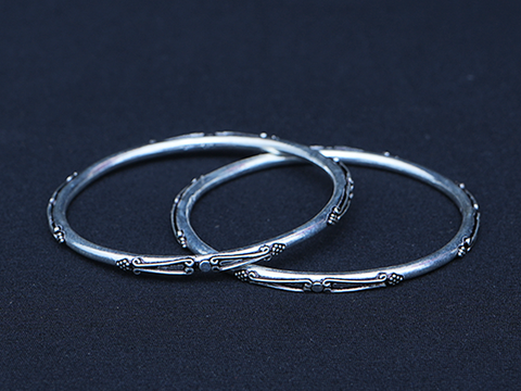 Pure Silver With Oxidised Finishing Light Weight Bangles