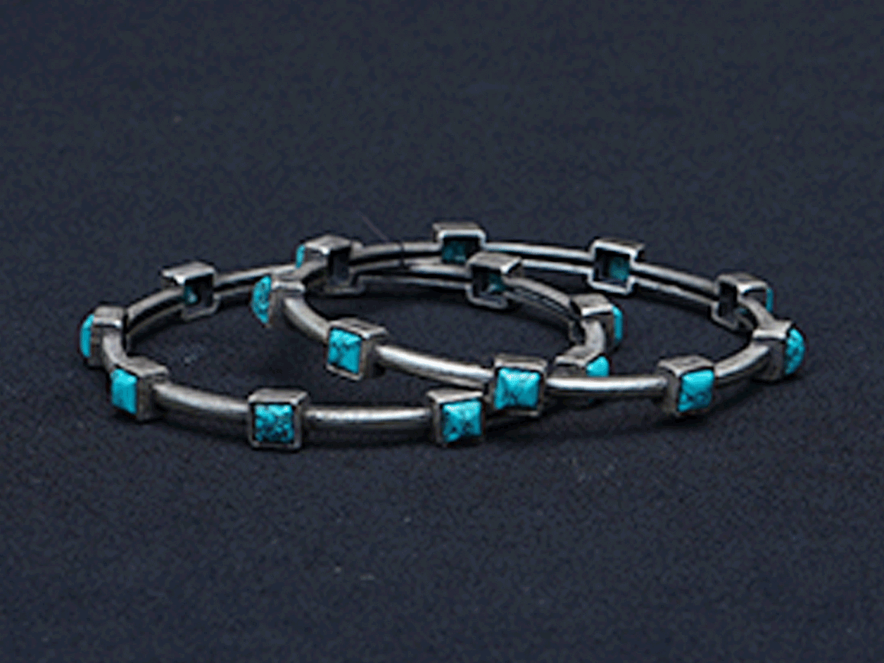 Pure Silver With Oxidized Finishing Turquoise Stone Bangles