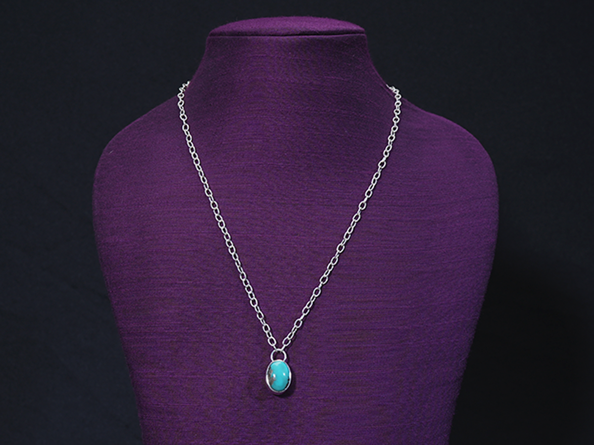 Pure Silver Turquoise Pendant Link Chain