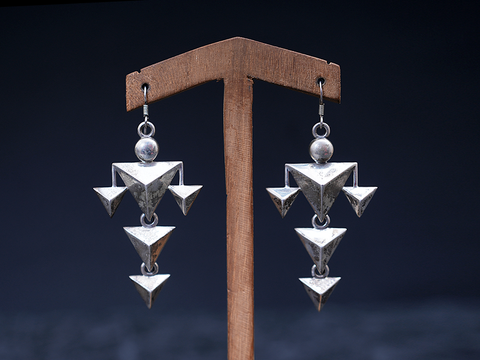 Geometric Triangle Silver Hook Earrings