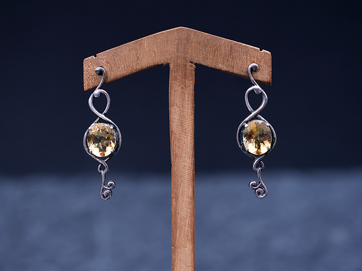 Yellow Stone Silver Abstract Earrings