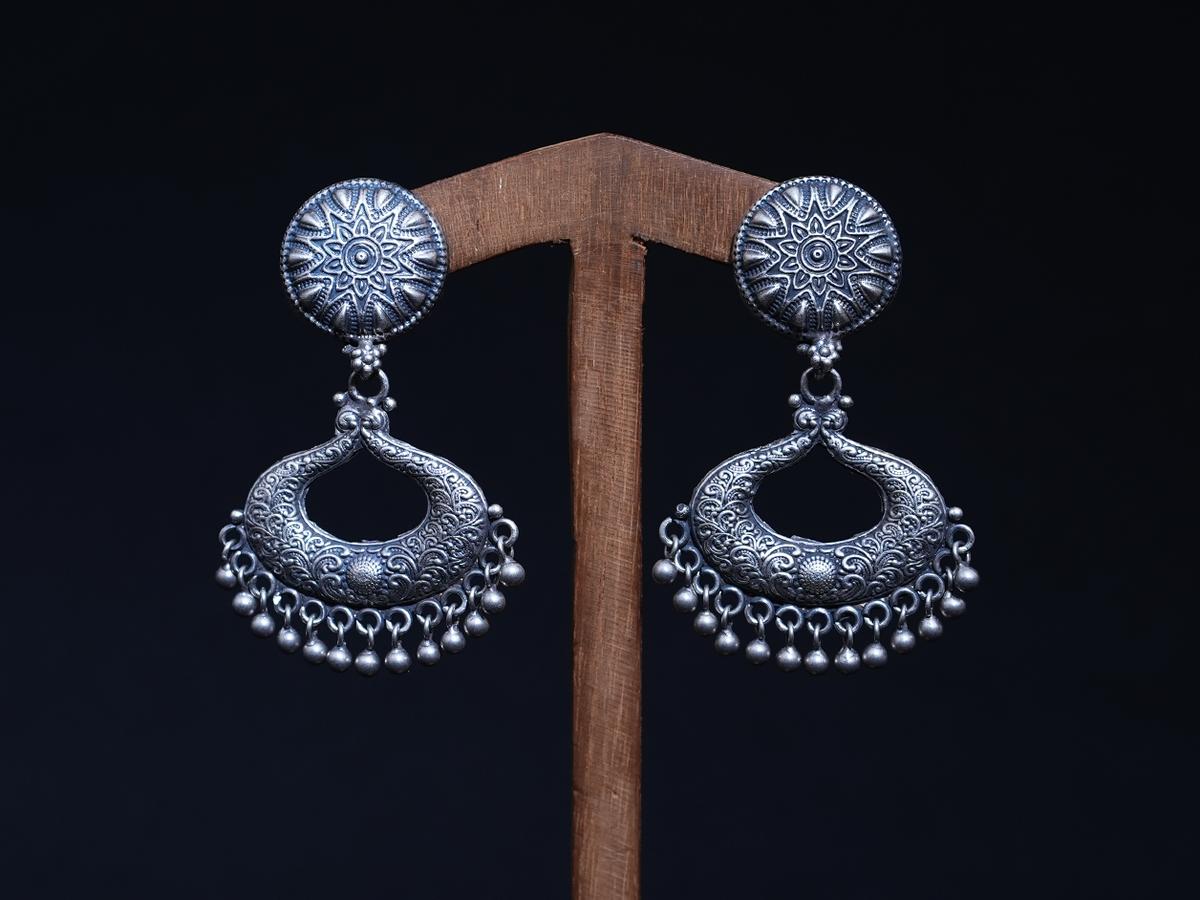 Chakram Stud Oxidised Silver Earrings
