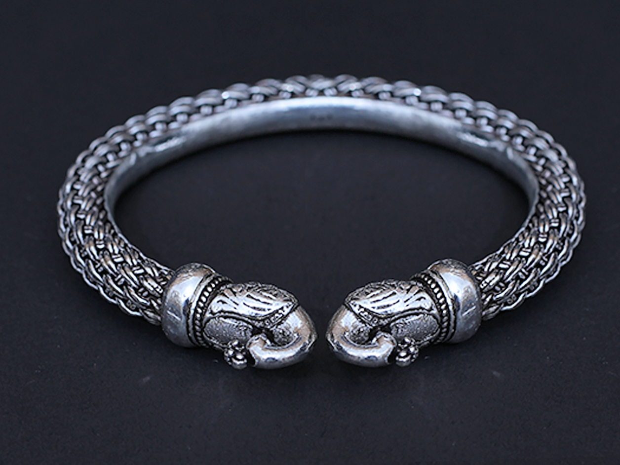 Elephant Design Oxidised Pure Silver Kada