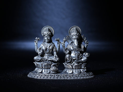 Lakshmi And Ganesha Silver Idol