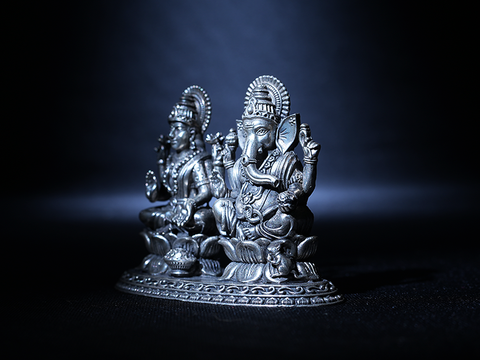 Lakshmi And Ganesha Silver Idol
