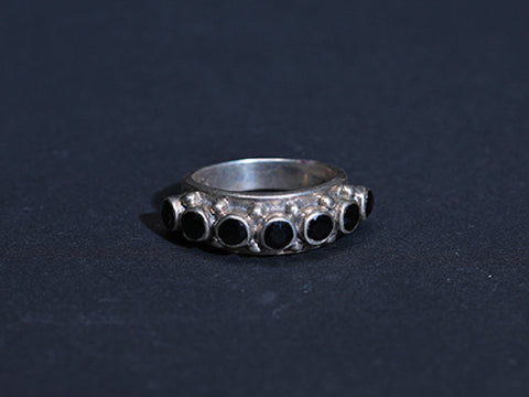 Pure Silver Ring Encrusted With Black Stones