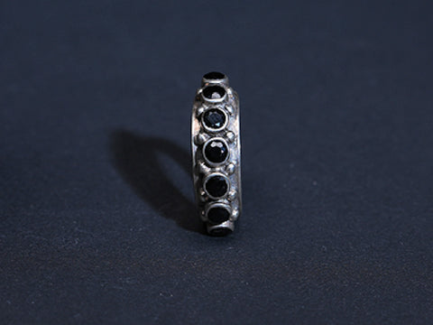 Pure Silver Ring Encrusted With Black Stones